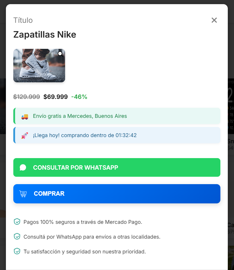Modal de producto abierto