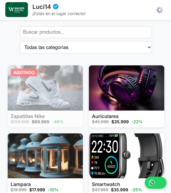 Tienda con verificación, productos y personalización